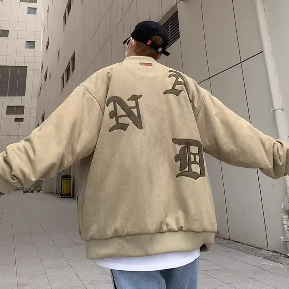 Vintage Patch Embroidered Suede Jacket
