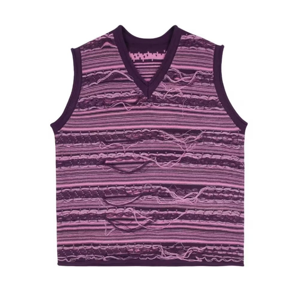 Art V-Neck Fringed Knitted Vest