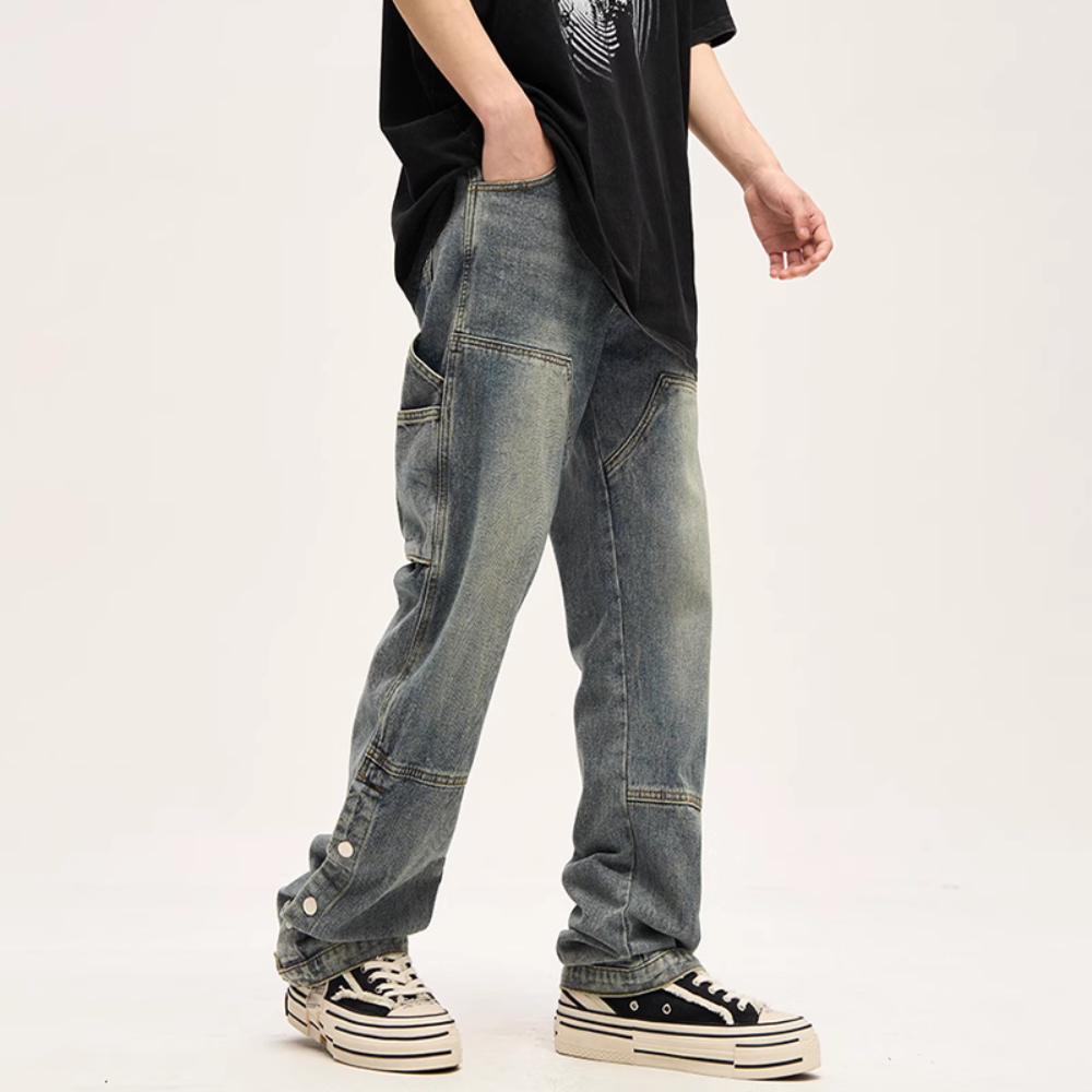 Street Button Panel Jeans
