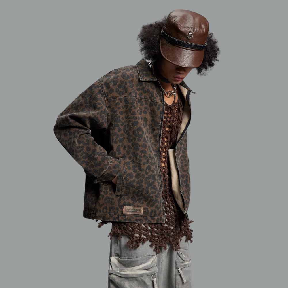 Retro Leopard Print Distressed Jacket