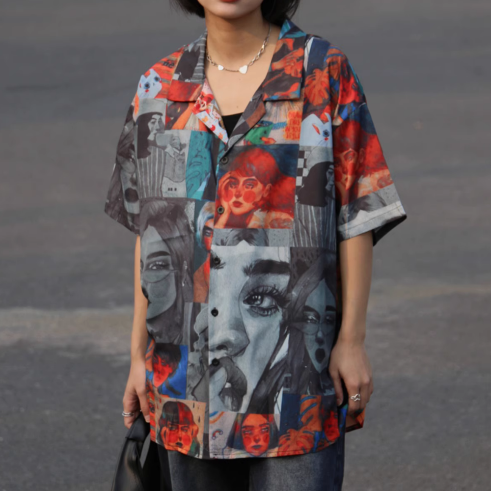 Hip-hop Character Print Shirt