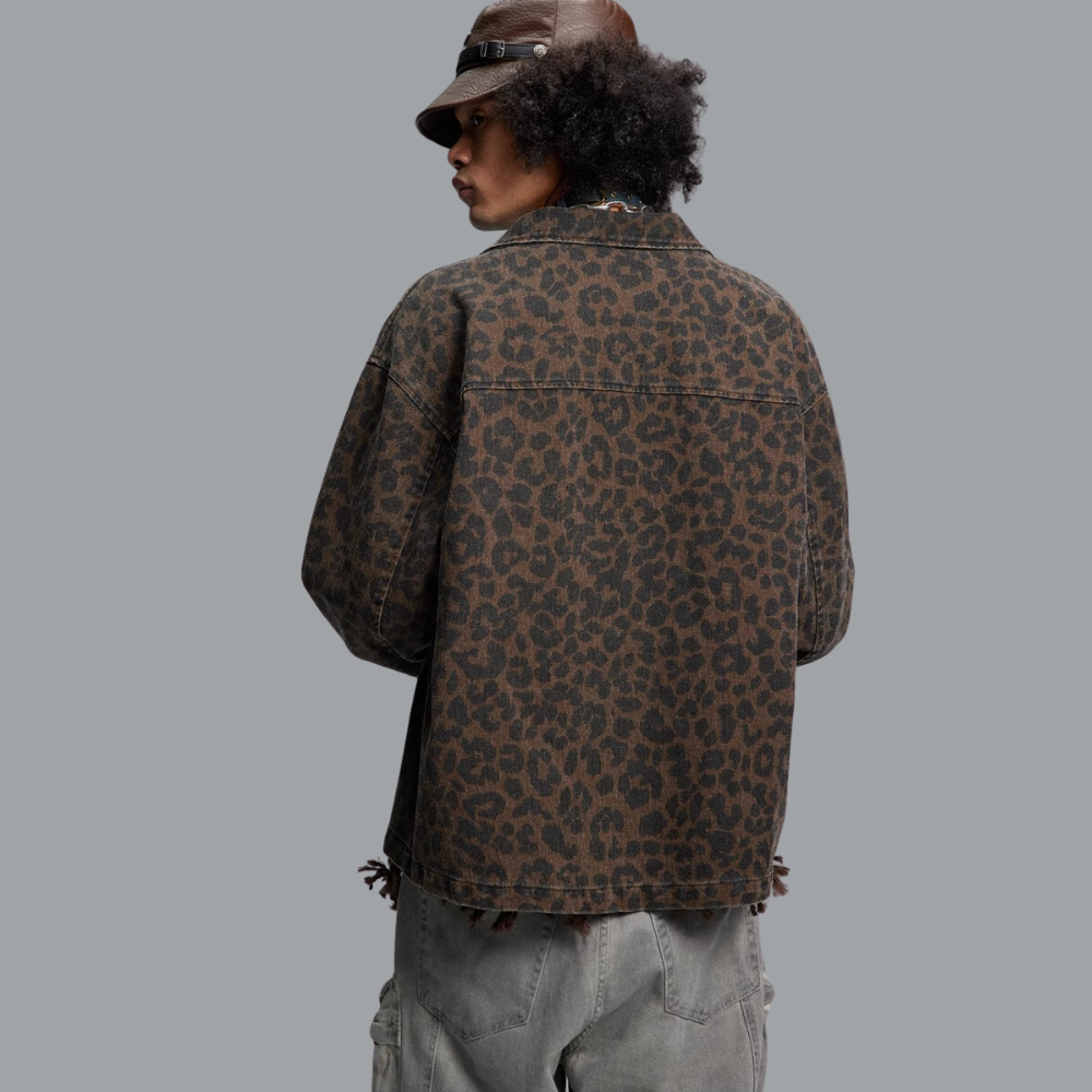 Retro Leopard Print Distressed Jacket