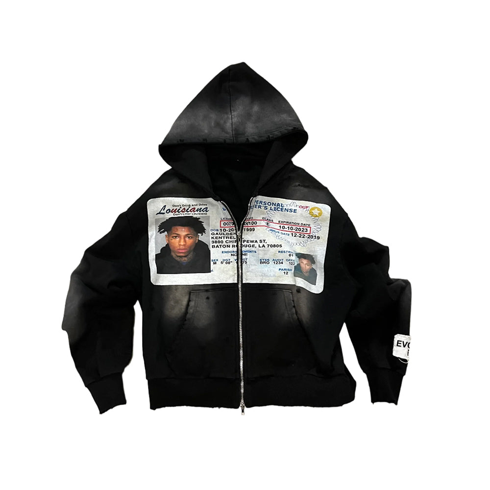 Evokyn Washed Vintage Louisiana ID Zip Hoodie