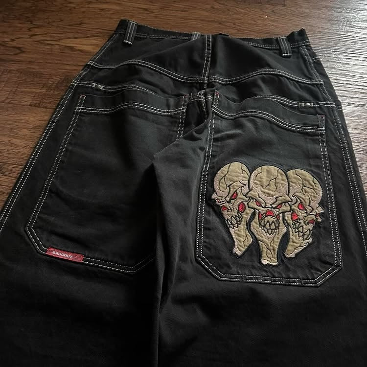 BAGGOUT Vintage Wash Loose Fit Triple Skulls Jeans