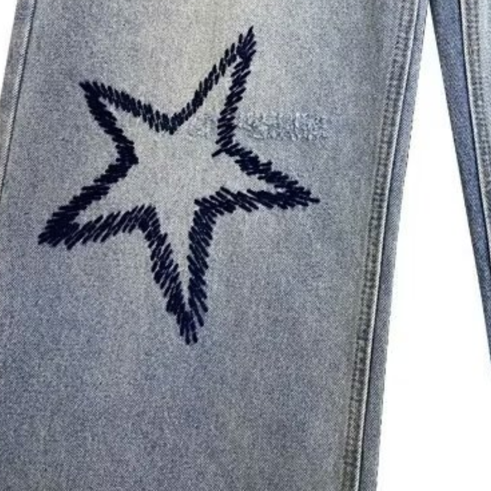 Women's High Street Letter Star Embroidered Jeans