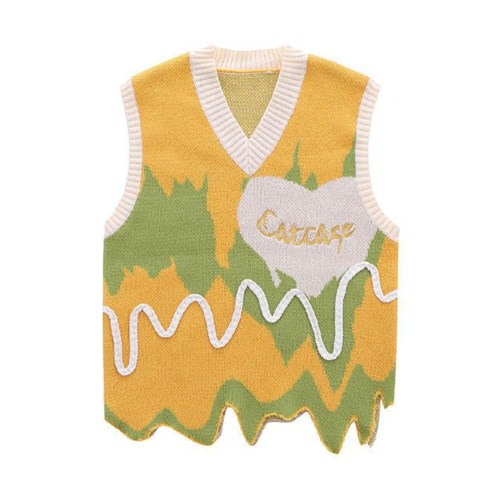Color Contrast Love Jacquard Knit Vest