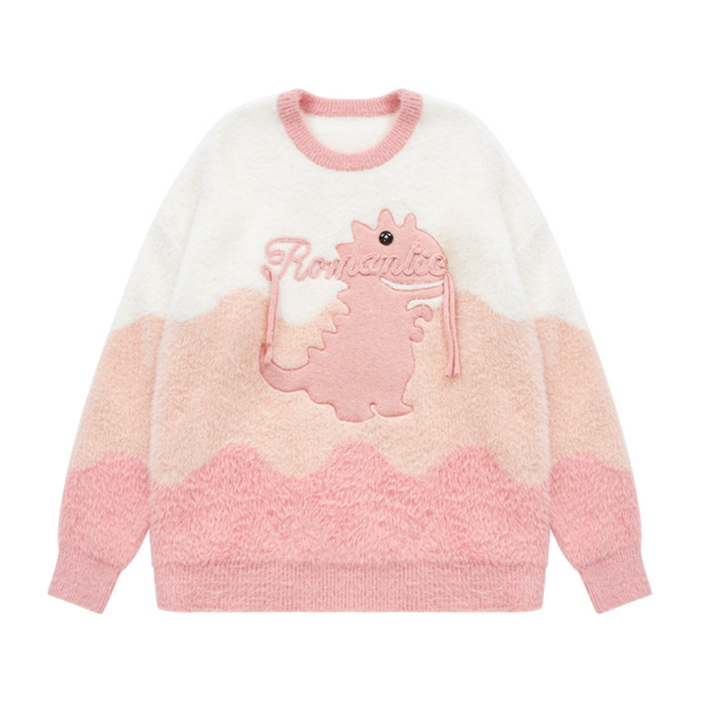 Wave Contrast Color Little Dinosaur Sweater