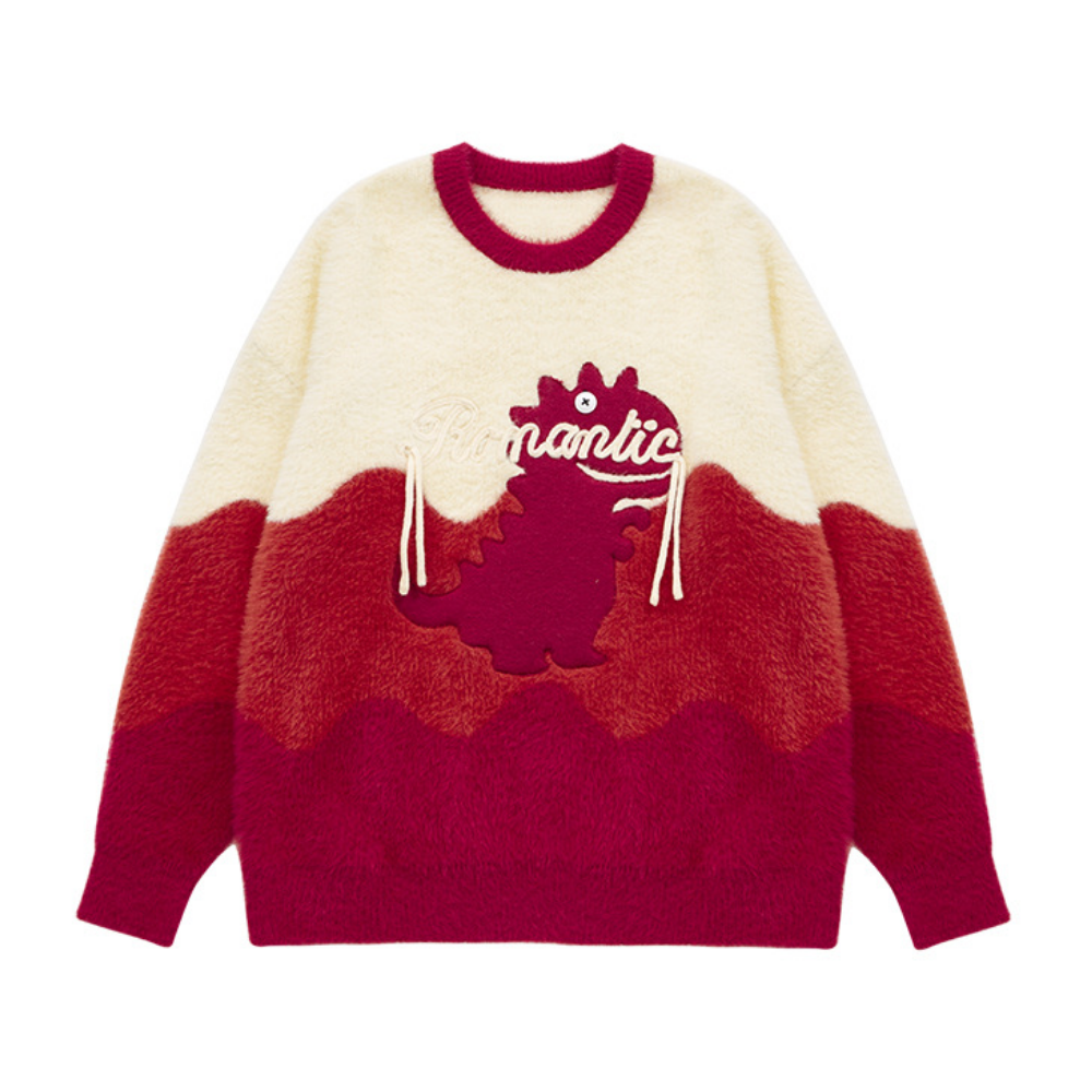 Wave Contrast Color Little Dinosaur Sweater