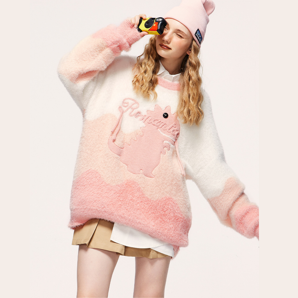 Wave Contrast Color Little Dinosaur Sweater