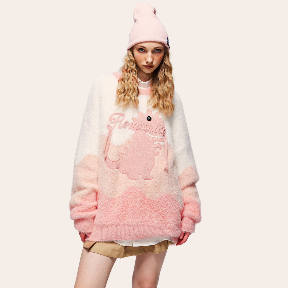 Wave Contrast Color Little Dinosaur Sweater