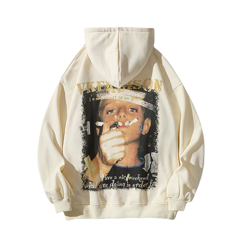 Street Smoking Boys Print Hoodie
