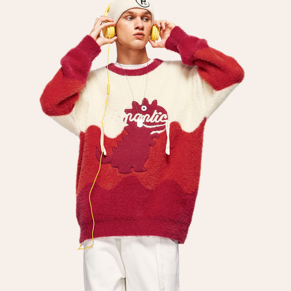 Wave Contrast Color Little Dinosaur Sweater