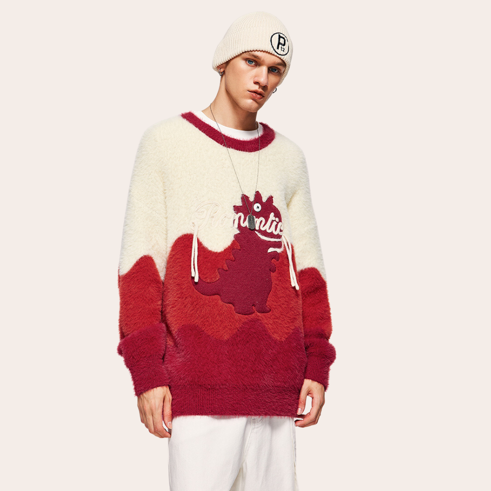 Wave Contrast Color Little Dinosaur Sweater