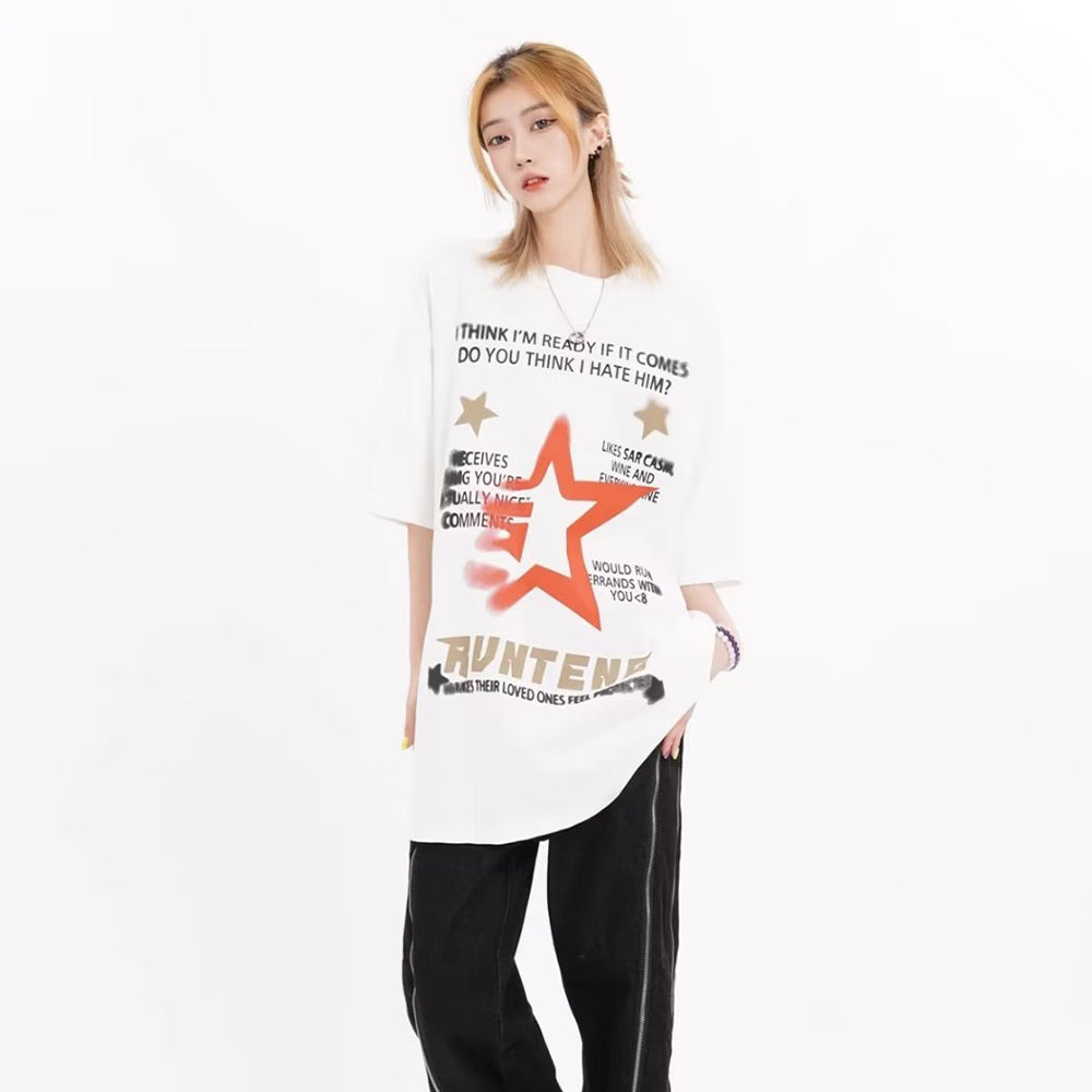 Retro Star Letter Print T-Shirt
