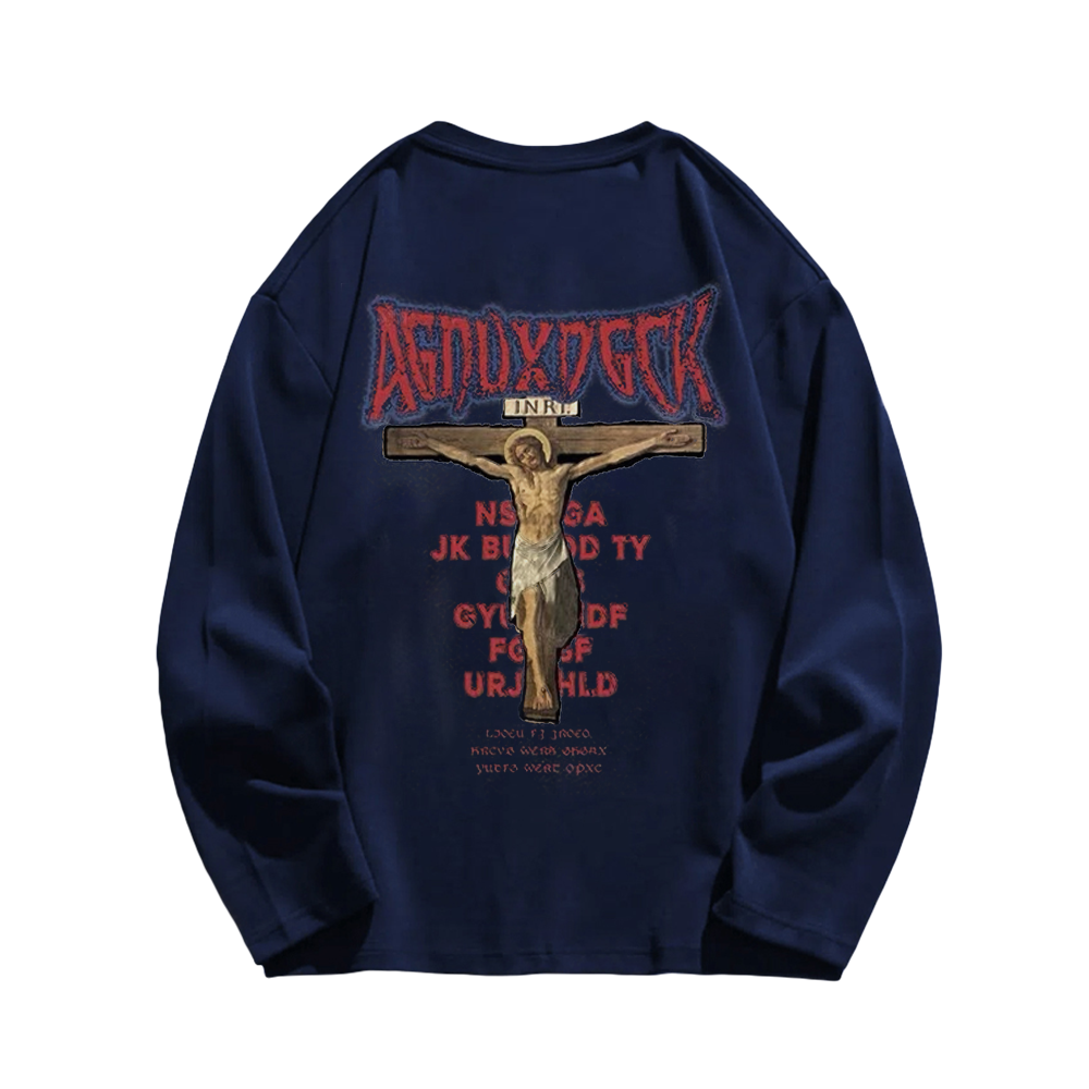 Vintage Bold Jesus Letter Graphic Long Sleeve Shirt