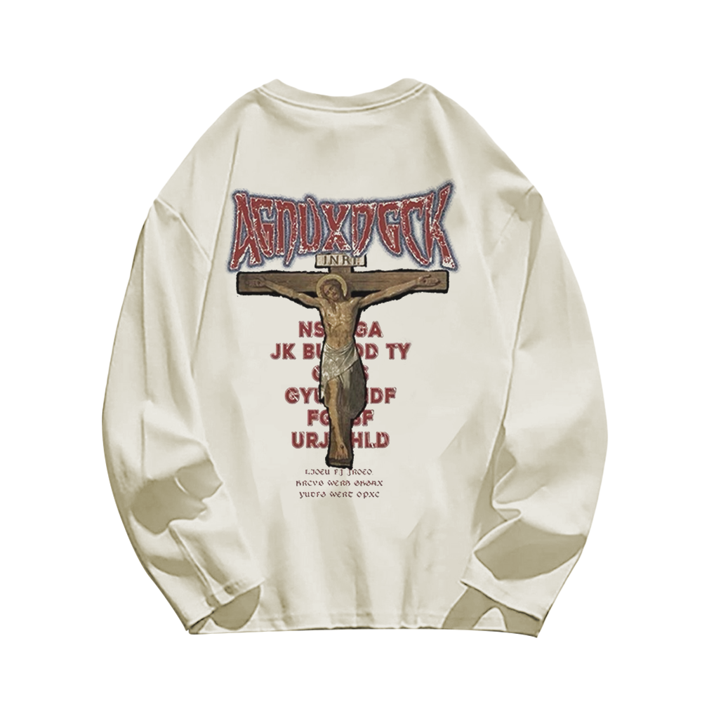 Vintage Bold Jesus Letter Graphic Long Sleeve Shirt