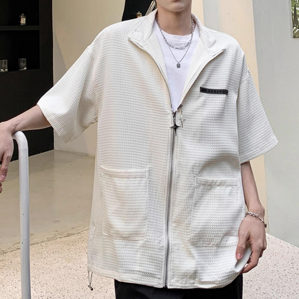 Zippered Stand Collar Shirt