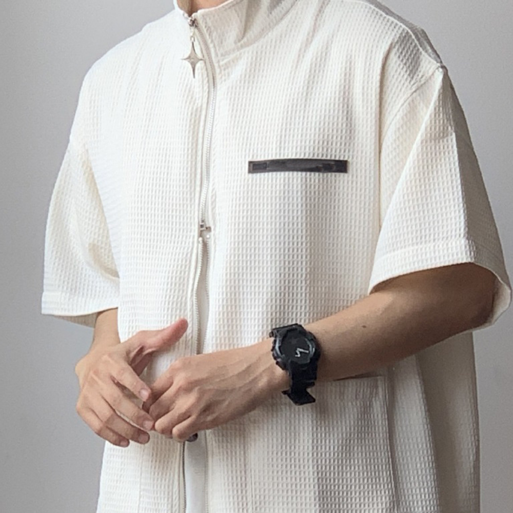 Zippered Stand Collar Shirt