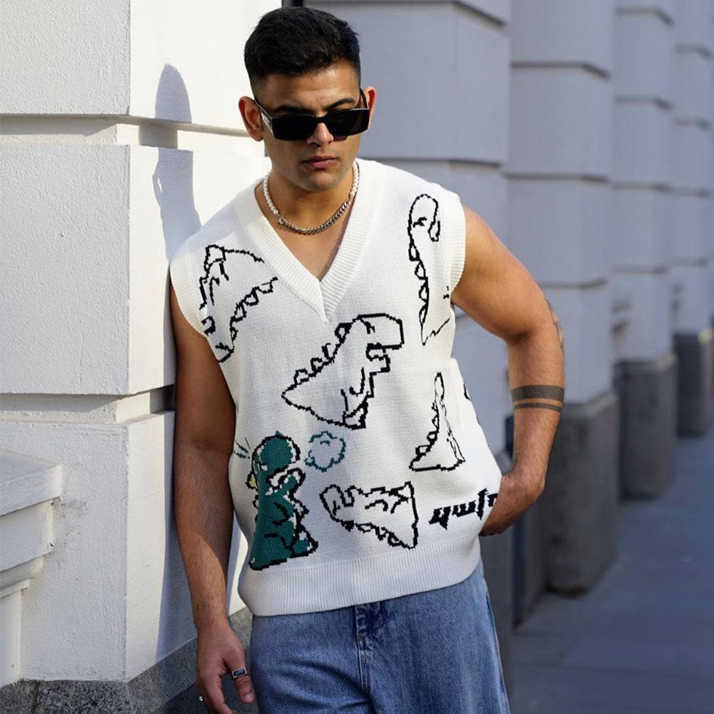 Dinosaur Sketch Pattern knit Vest