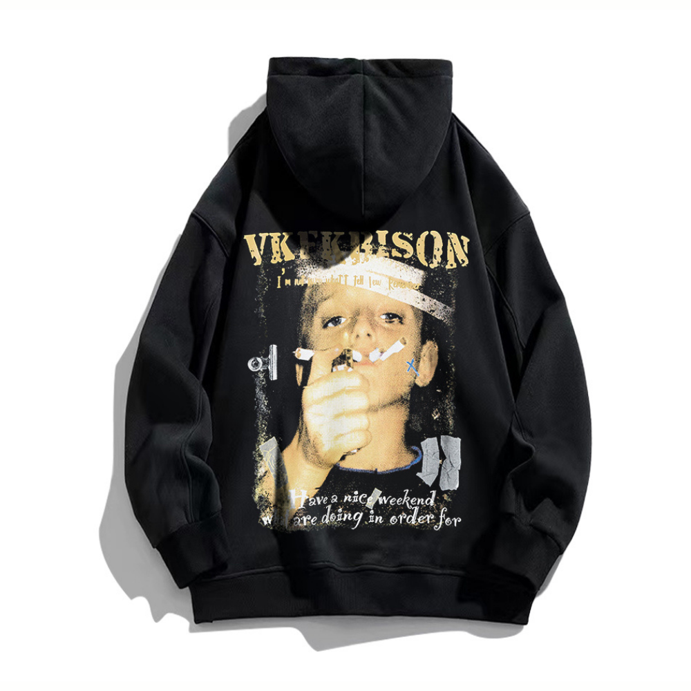 Street Smoking Boys Print Hoodie