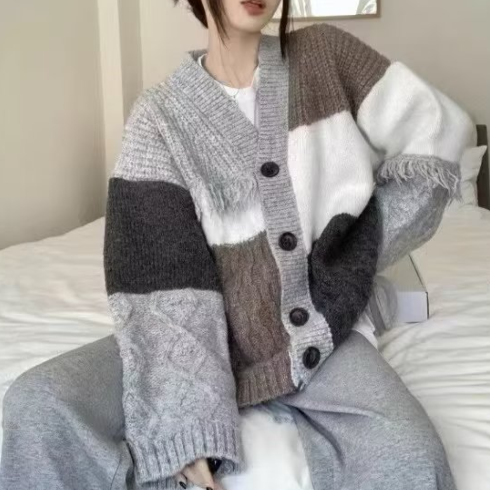 Women's Patchwork Fringed Knitted Cardigan