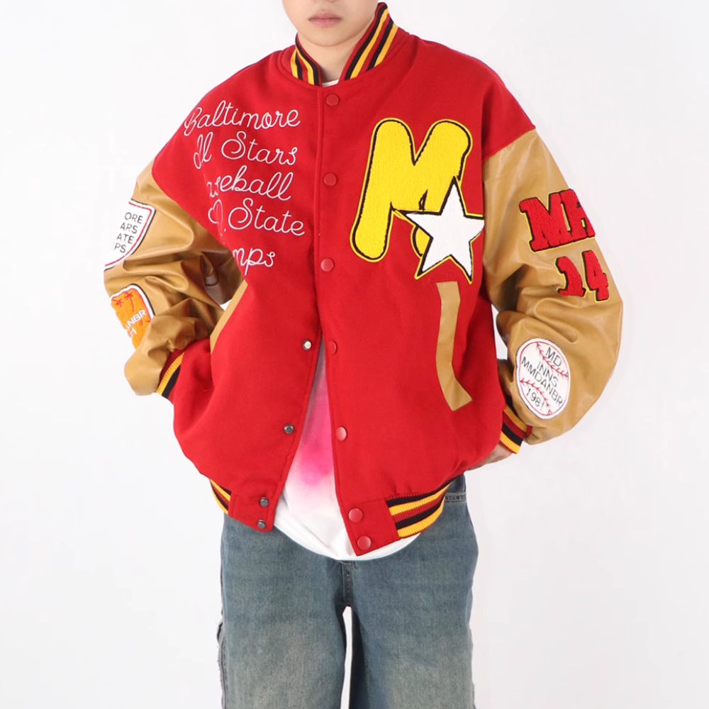 Towel Embroidered PU Splicing Jacket