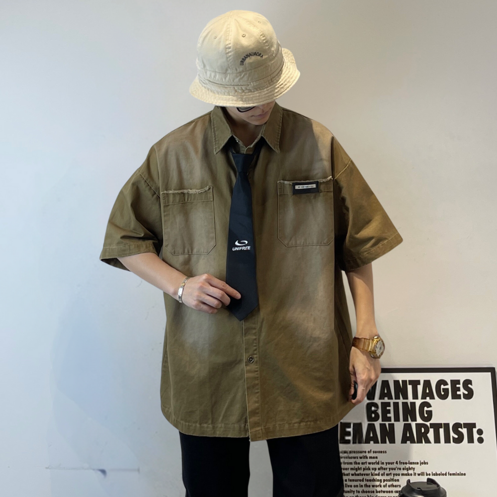 Retro Gradient Tie Denim Shirt