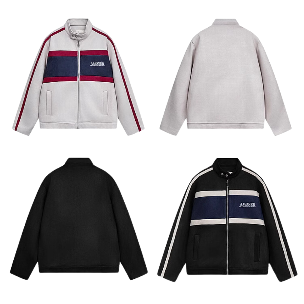 Contrast Stripe Suede Motorcycle Jacket