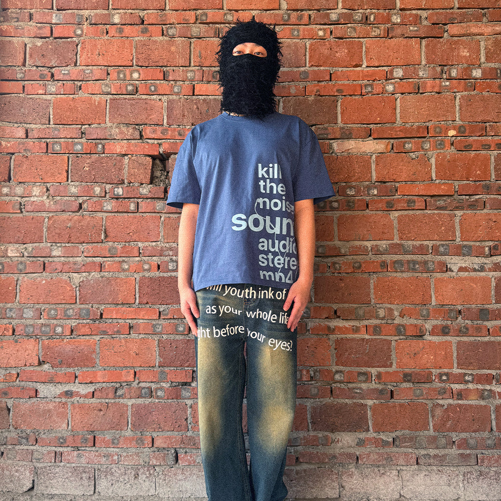 Unseen Echoes Melancholy Trend Letters Earphone Retro T-shirt