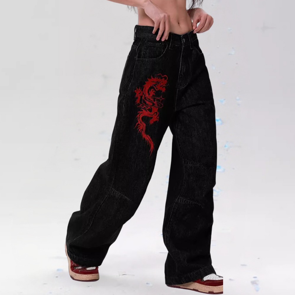 BAGGOUT Street Letters Dragon Embroidered Jeans
