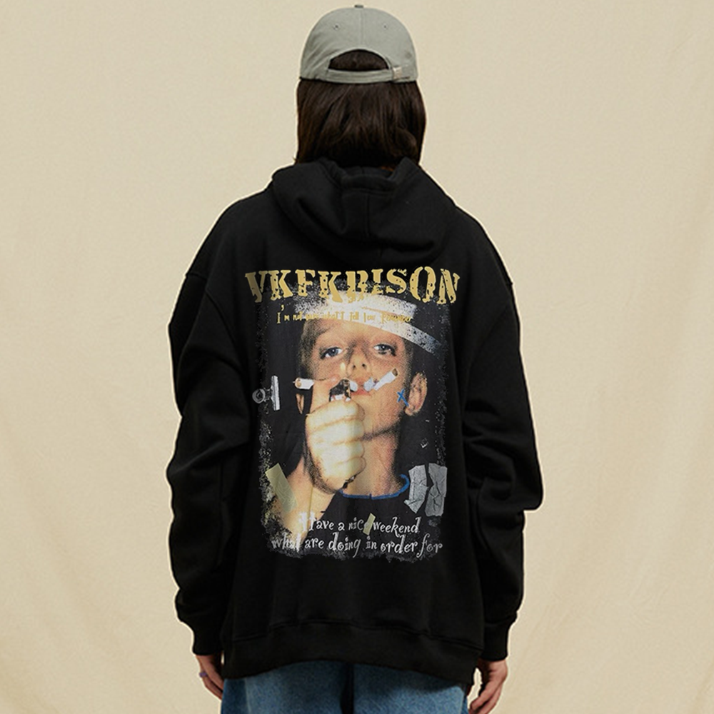 Street Smoking Boys Print Hoodie
