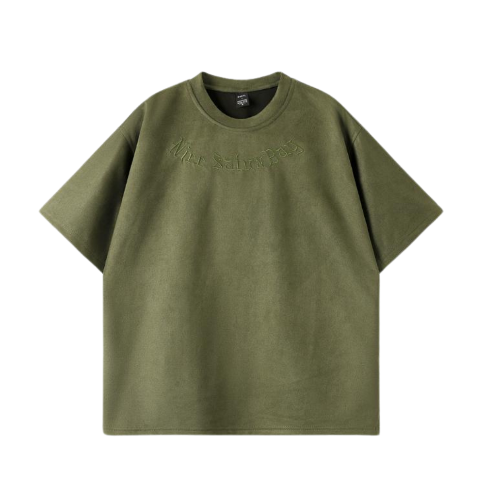 Suede Embroidered Letter T-Shirt