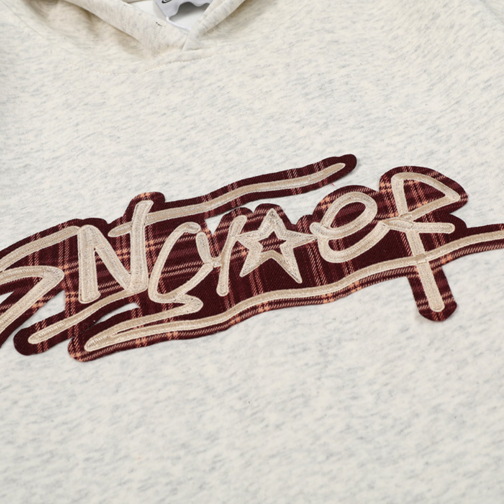 Vintage Letter Plaid Patch Hoodie
