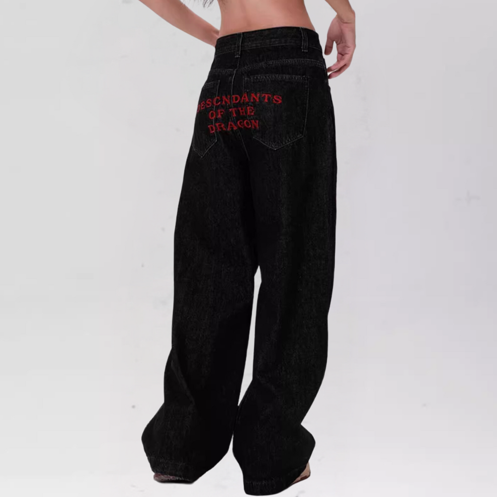 BAGGOUT Street Letters Dragon Embroidered Jeans