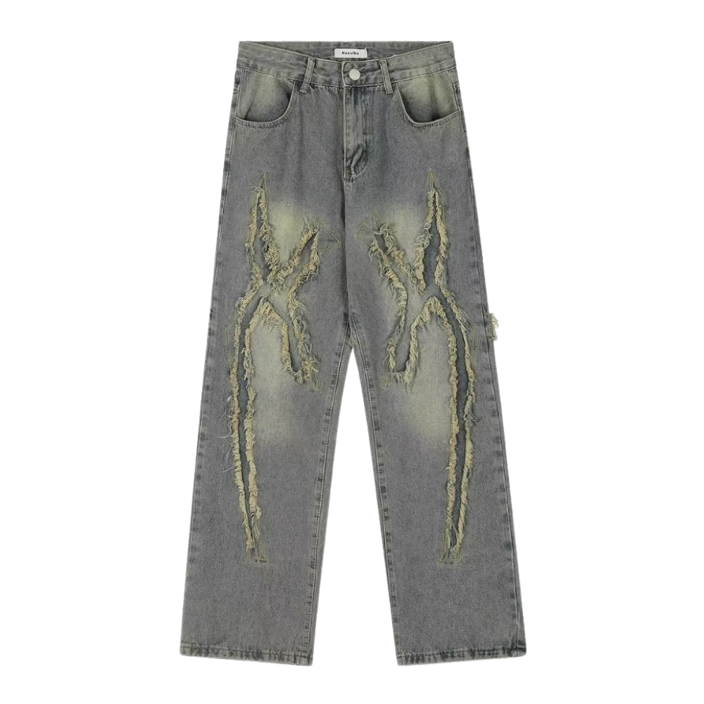 High Street Brushed Denim Patchwork Jeans