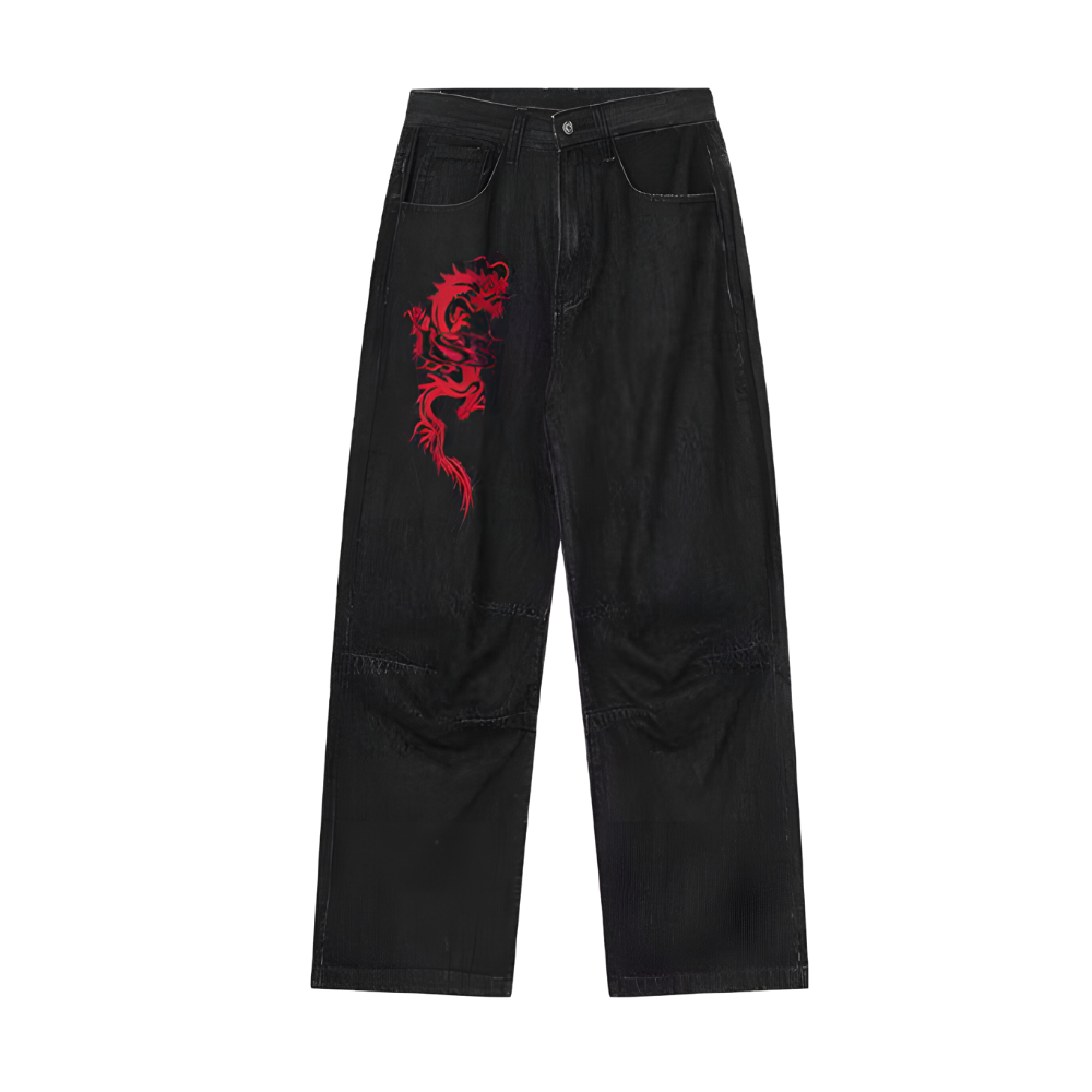 BAGGOUT Street Letters Dragon Embroidered Jeans