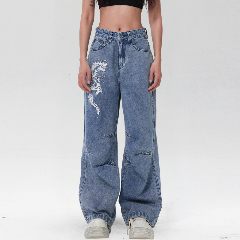 BAGGOUT Street Letters Dragon Embroidered Jeans