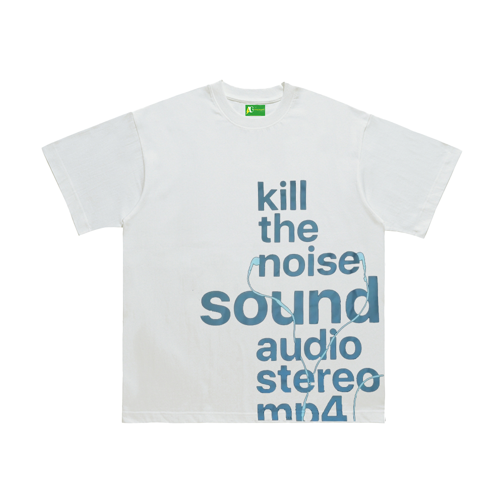 Unseen Echoes Melancholy Trend Letters Earphone Retro T-shirt
