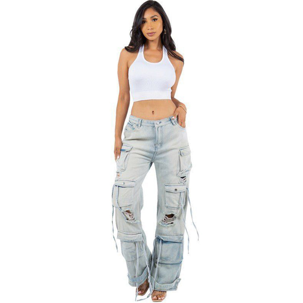 Punk Multi-pocket Ripped Jeans