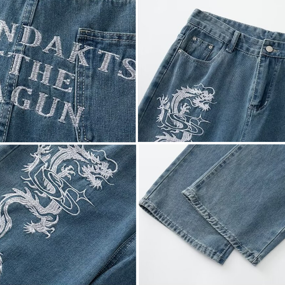 BAGGOUT Street Letters Dragon Embroidered Jeans
