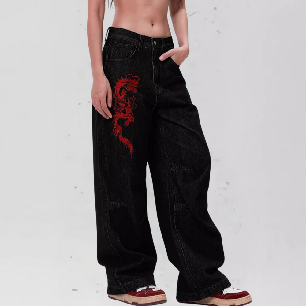 BAGGOUT Street Letters Dragon Embroidered Jeans