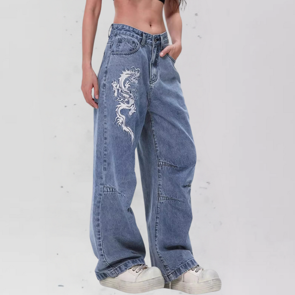 BAGGOUT Street Letters Dragon Embroidered Jeans