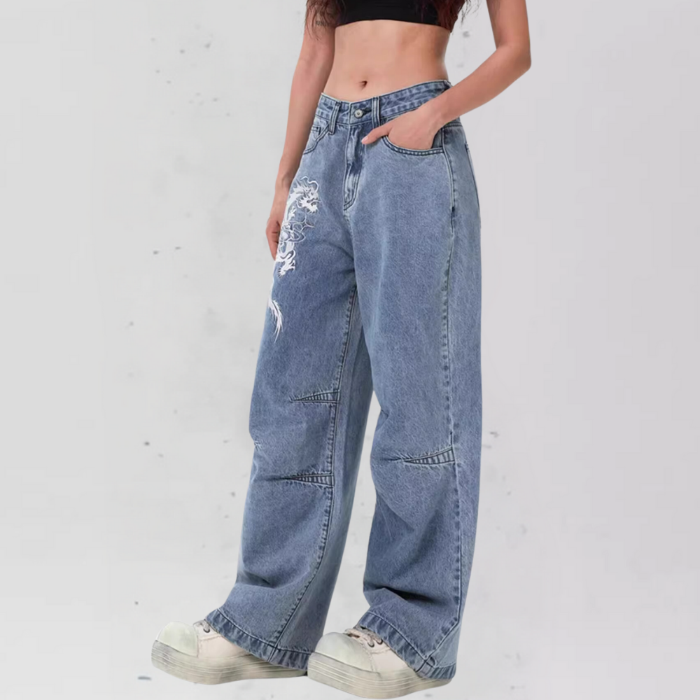 BAGGOUT Street Letters Dragon Embroidered Jeans