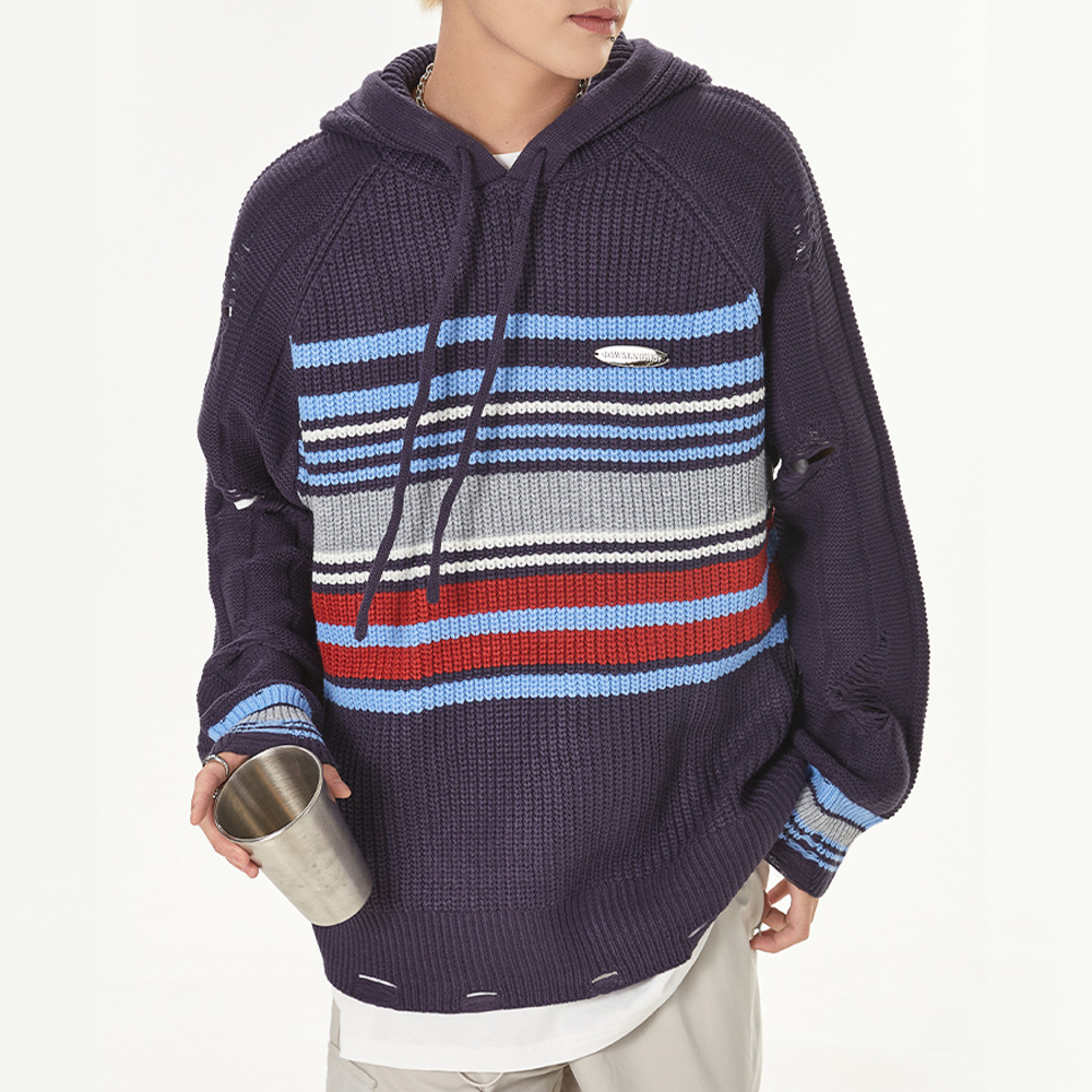Preppy Striped Hooded Hoodies
