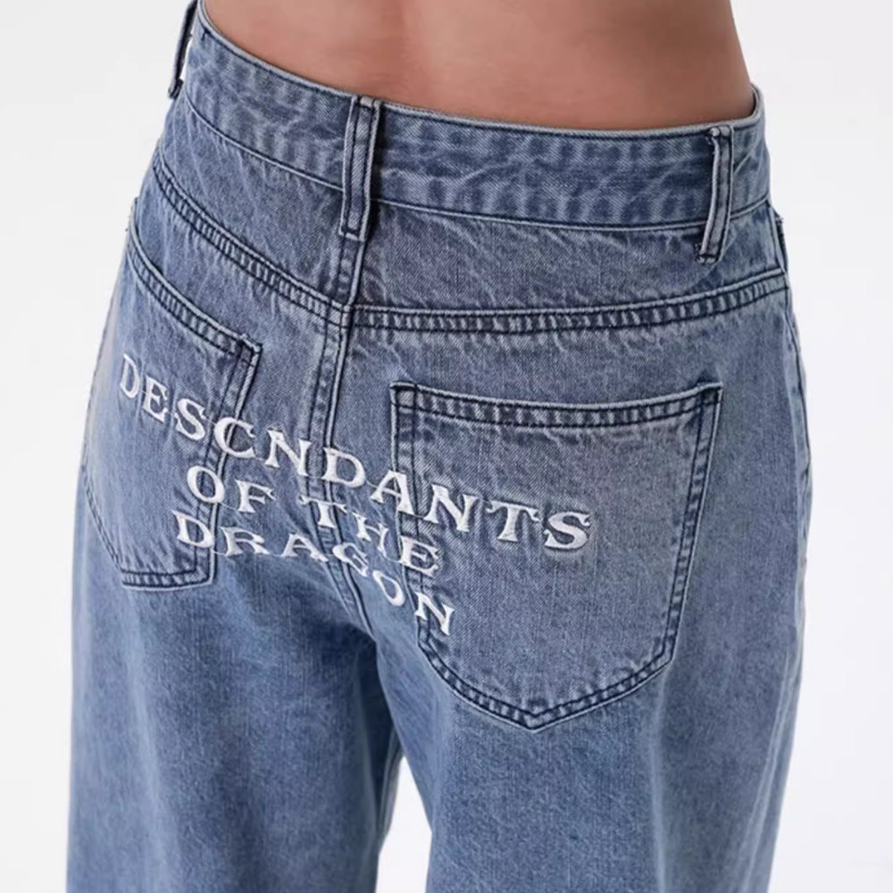 BAGGOUT Street Letters Dragon Embroidered Jeans