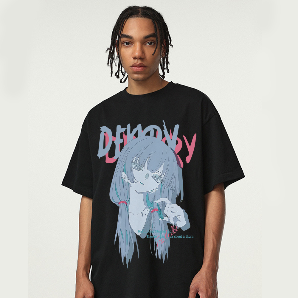 Urban Japanese Cartoon Girl Print T-shirt