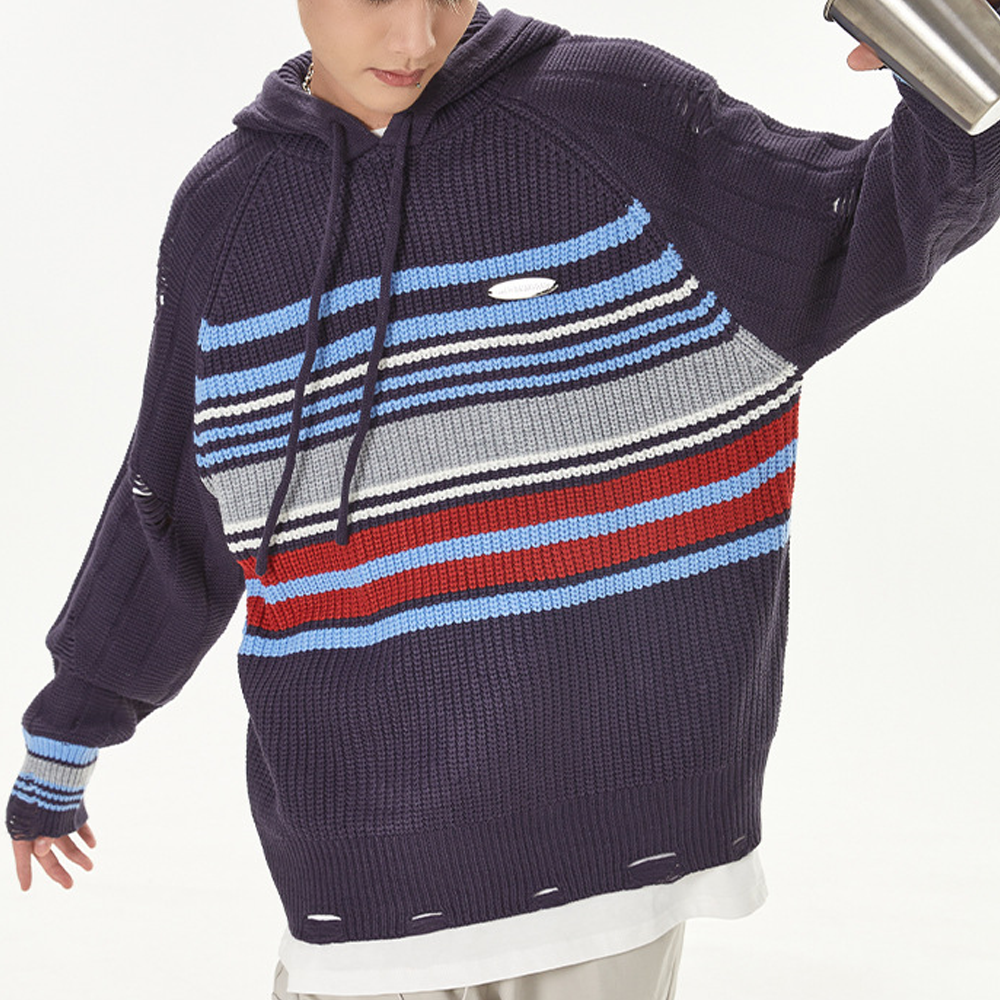 Preppy Striped Hooded Hoodies