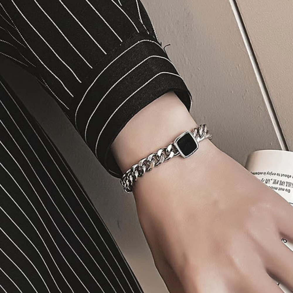Square Obsidian Titanium Steel Bracelet