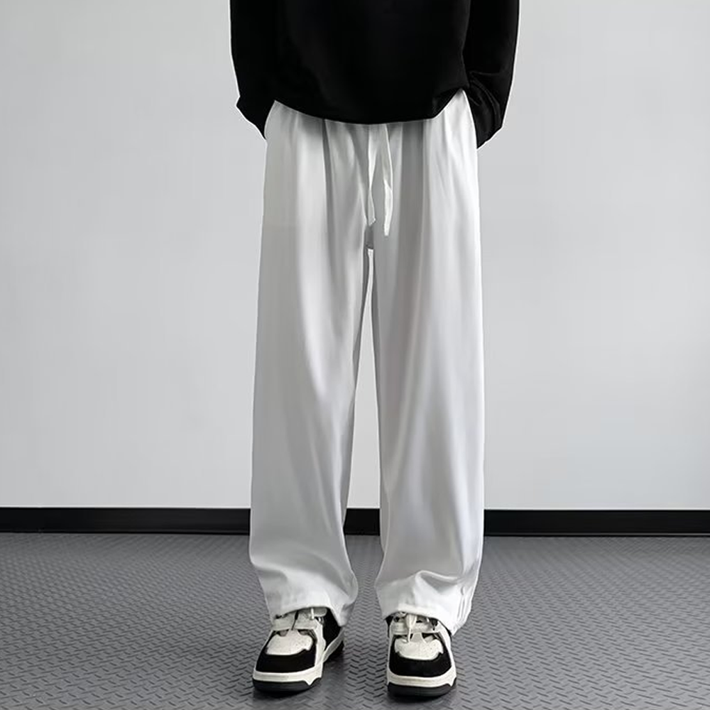 High street Retro Solid Color Straight Sweatpants