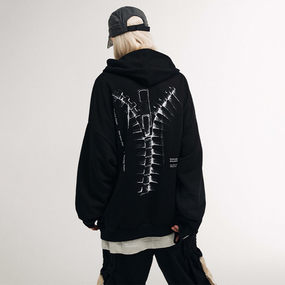 Skeleton Zipper Graphic Hoodie